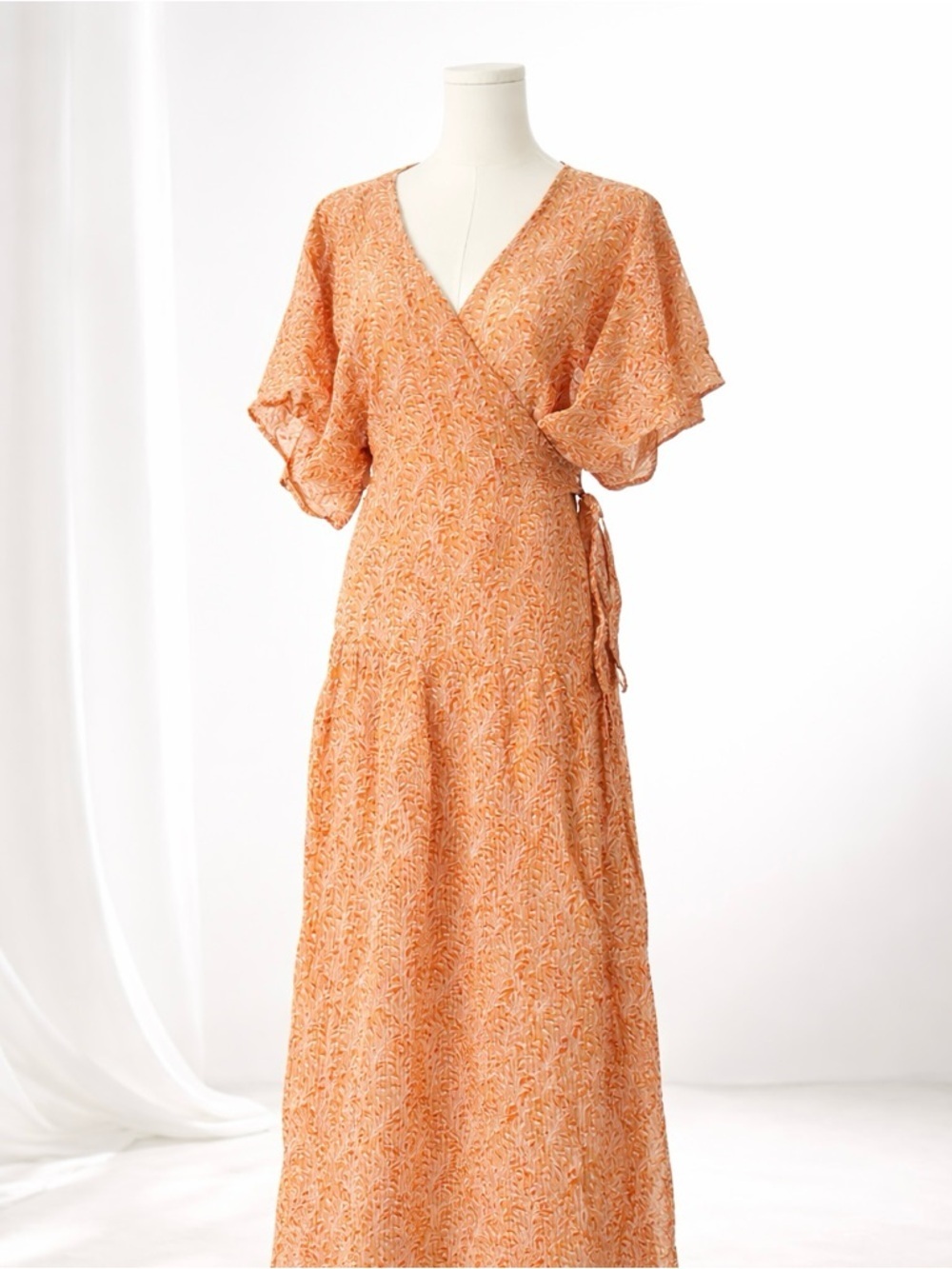 Vanessa Bruno Silk Blend Wrap Maxi Dress Orange Floral Boho Large